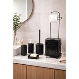 decorev Standlı Siyah Banyo Aksesuar Seti Tuvalet Fırçası, Banyo Kovası, Sabunluk ve Diş Fırçalık Seti