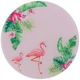 Decorita 10001505056 Tropik Flamingo Desen Cam Kesme Tahtası, Çap 32cm