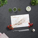 Decorita 10011501220 Gold Detay Beyaz Mermer Görünümlü Cam Kesme Tahtası, 20cm x 30cm