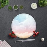 Decorita 10011505044 Renkli Bulutlar Cam Kesme Tahtası, Çap 32cm