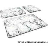 Decorita 3'lü Takım Beyaz Mermer Görünümlü | Cam Kesme Tahtası - Cam Kesme Tablası