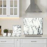 Decorita 3'lü Takım Beyaz Mermer Görünümlü | Cam Ocak Arkası - Cam Kesme Tahtası- Tablası - Bardak Altlığı