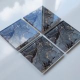 DECORITA 4'lü Takım | Cam Bardak Altlığı | 10cm X 10cm | (GOLD MERMER GÖRÜNÜM)