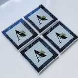DECORITA 4'lü Takım | Harfli Tasarım Cam Bardak Altlığı | 10cm X 10cm | (A HARFİ)