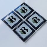 DECORITA 4'lü Takım | Harfli Tasarım Cam Bardak Altlığı | 10cm X 10cm | (B HARFİ)
