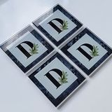 DECORITA 4'lü Takım | Harfli Tasarım Cam Bardak Altlığı | 10cm X 10cm | (D HARFİ)