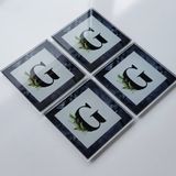 DECORITA 4'lü Takım | Harfli Tasarım Cam Bardak Altlığı | 10cm X 10cm | (G HARFİ)