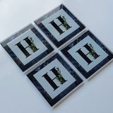 DECORITA 4'lü Takım | Harfli Tasarım Cam Bardak Altlığı | 10cm X 10cm | (H HARFİ)