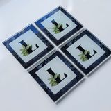 DECORITA 4'lü Takım | Harfli Tasarım Cam Bardak Altlığı | 10cm X 10cm | (| L | HARFLİ)