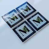 DECORITA 4'lü Takım | Harfli Tasarım Cam Bardak Altlığı | 10cm X 10cm | (M HARFİ)