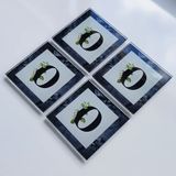 DECORITA 4'lü Takım | Harfli Tasarım Cam Bardak Altlığı | 10cm X 10cm | (O HARFİ)