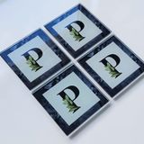DECORITA 4'lü Takım | Harfli Tasarım Cam Bardak Altlığı | 10cm X 10cm | (P HARF)