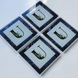 DECORITA 4'lü Takım | Harfli Tasarım Cam Bardak Altlığı | 10cm X 10cm | (U HARFİ)