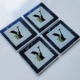 DECORITA 4'lü Takım | Harfli Tasarım Cam Bardak Altlığı | 10cm X 10cm | (Y HARFİ)