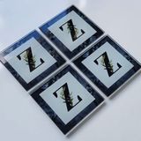 DECORITA 4'lü Takım | Harfli Tasarım Cam Bardak Altlığı | 10cm X 10cm | (Z HARFİ)