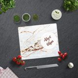 Decorita Afiyet Olsun | Gold Detaylı Mermer Görünümlü | Cam Kesme Tablası | 29 cm x 34 cm - 29 x 34 cm