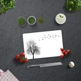 Decorita Ağaç ve Kuş Desenli | Cam Kesme Tahtası - Cam Kesme Tablası | - 20 x 30 cm