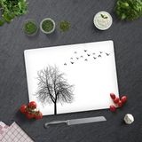 Decorita Ağaç ve Kuş Desenli | Cam Kesme Tahtası - Cam Kesme Tablası | - 30 x 40 cm