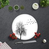 Decorita Ağaç ve Kuş Desenli | Cam Kesme Tahtası - Cam Kesme Tablası | - 32 cm