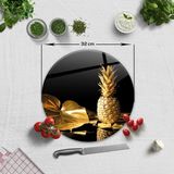 Decorita Altın Ananas | Cam Kesme Tahtası - Cam Kesme Tablası - 32 cm
