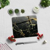 DECORITA Altın Detaylı Siyah Mermer | Cam Kesme Tahtası (29cm x 34cm)