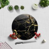 Decorita Altın Detaylı Siyah Mermer | Cam Kesme Tahtası - Cam Kesme Tablası | Çap 32cm - 32 cm