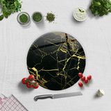 DECORITA Altın Detaylı Siyah Mermer | Cam Kesme Tahtası (Çap32 cm)