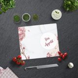 Decorita Bon Appetit | Pudra Pembe Çiçekler | Cam Kesme Tahtası - Cam Kesme Tablası | 29cm x 34cm - Beyaz - Pembe