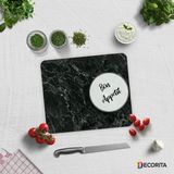 Decorita Bon Appetit | Siyah Mermer Görünümlü | Cam Kesme Tahtası - Cam Kesme Tablası | 29cm x 34cm - Siyah - Beyaz