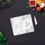 Decorita Bon Appetit | Taş Görünümlü | Cam Kesme Tahtası - Cam Kesme Tablası | 29cm x 34cm - Beyaz - Gri