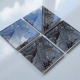 Decorita Cam Bardak Altlığı | 4'lü Takım Gri Gold Mermer | 10cm X 10cm