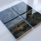 Decorita Cam Bardak Altlığı | 4'lü Takım Kahverengi Simli | 10cm X 10cm