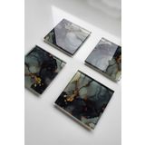 Decorita Cam Bardak Altlığı | 4'lü Takım Stark Mermer Görünümlü | 10cm X 10cm