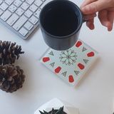 Decorita Cam Bardak Altlığı | Acem Kahveci - Kırmızı | 4'lü Takım | 10CM x 10CM
