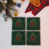 Decorita Cam Bardak Altlığı | Happy New Year Yeşil | 4'lü Takım | 10CM x 10CM - 1 Adet