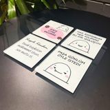 Decorita Cam Bardak Altlığı | Komik Sözler Serisi | Dik Duruş | 4'lü Takım | 10CM x 10CM - Beyaz
