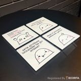 Decorita Cam Bardak Altlığı | Komik Sözler Serisi | Ego | 4'lü Takım | 10CM x 10CM - Beyaz