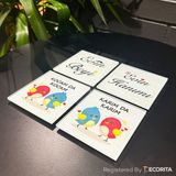 Decorita Cam Bardak Altlığı | Komik Sözler Serisi | Evin Beyi-Hanımı | 4'lü Takım | 10CM x 10CM - Renkli