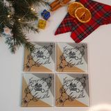 Decorita Cam Bardak Altlığı | Mutlu Yıllar Happy Deer | 4'lü Takım | 10CM x 10CM - 1 Adet