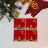 Decorita Cam Bardak Altlığı | Mutlu Yıllar Kırmızı Silüet | 4'lü Takım | 10CM x 10CM - 1 Adet
