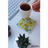 Decorita Cam Bardak Altlığı | Sarı Limonlar | 4'lü Takım | 10cm X 10cm