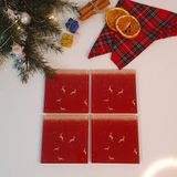 Decorita Cam Bardak Altlığı | Yeni Yıl Kırmızı 5'li Geyik | 4'lü Takım | 10CM x 10CM - 1 Adet