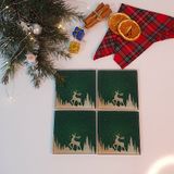 Decorita Cam Bardak Altlığı | Yeni Yıl Yeşil Silüet | 4'lü Takım | 10CM x 10CM - 1 Adet