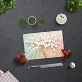 Decorita Cam Kesme Tablası - Cam Kesme Tahtası | Beyaz Çiçek - Renkli | - 20 x 30 cm