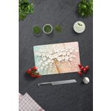 Decorita Cam Kesme Tablası - Cam Kesme Tahtası | Beyaz Çiçek - Renkli | 20cm x 30cm