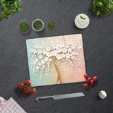 Decorita Cam Kesme Tablası - Cam Kesme Tahtası | Beyaz Çiçek - Renkli | - 29 x 34 cm