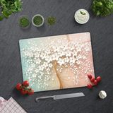 Decorita Cam Kesme Tablası - Cam Kesme Tahtası | Beyaz Çiçek - Renkli | - 30 x 40 cm