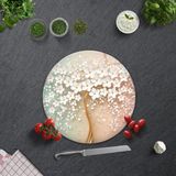 Decorita Cam Kesme Tablası - Cam Kesme Tahtası | Beyaz Çiçek - Renkli | - 32 x 32 cm