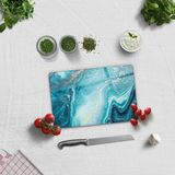 Decorita Cam Kesme Tablası - Cam Kesme Tahtası | Gold Detaylı Turkuaz Desen | - 20 x 30 cm