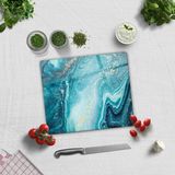 Decorita Cam Kesme Tablası - Cam Kesme Tahtası | Gold Detaylı Turkuaz Desen | - 29 x 34 cm